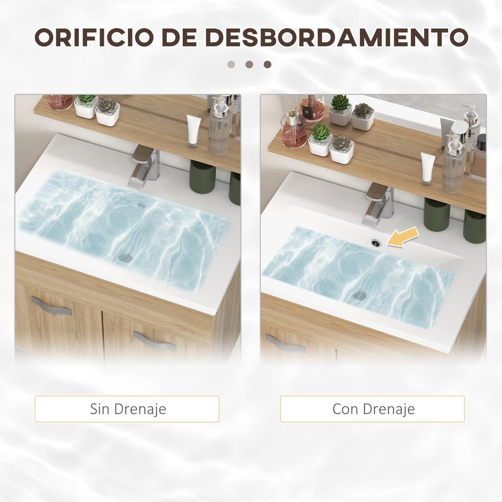 Bathroom Furniture Set, 3-Piece, Wall-Mounted, Mirror, Cabinet with Ceramic Sink, Bathroom Column