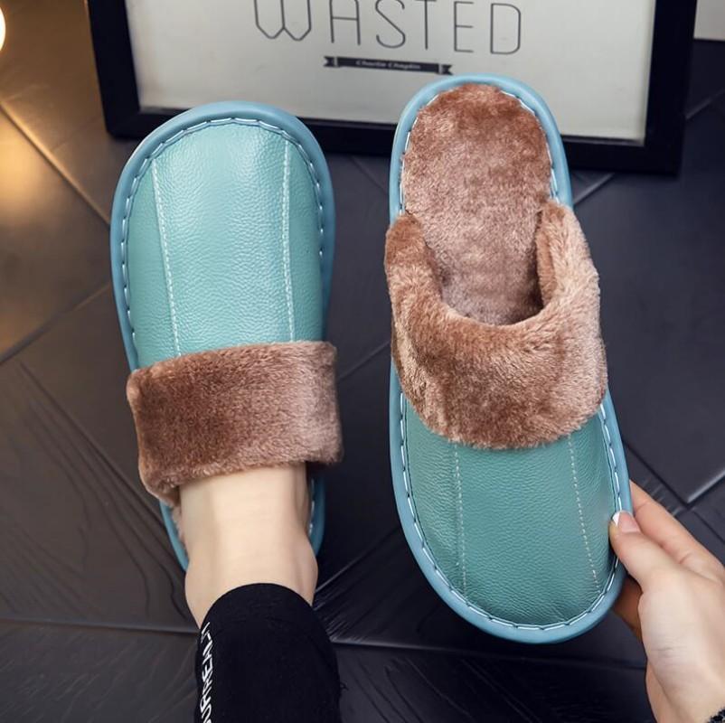 Женские и мужские осенне-зимние дышащие теплые домашние тапочки новые толстые парные кожаные тапочки повышенного дышащие водонепроницаемые теплые