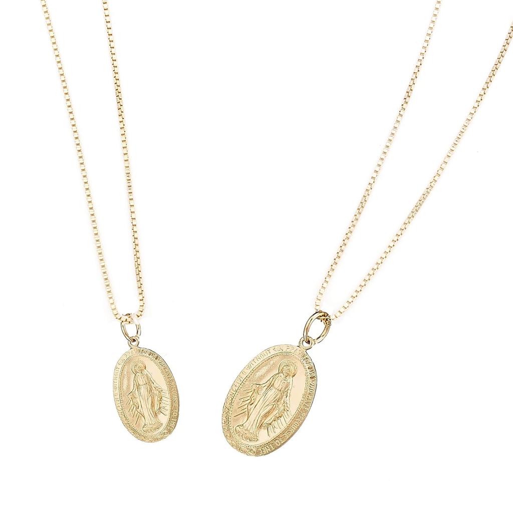Пара ожерелья 14KGF позолоченная медаль Мария золото унисекс венецианская цепочка металл гипоаллергенный k14gf34 пара овальный [miwaki]