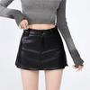 Women's Pu Leather Skirt Y2k High Waist Slit A-line Shorts Mini Skirt Slim Fit Female Clothing Autumn Winter