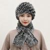 Winter Knitted Natural Fur Hats Scarves Sets Women Warm Real Rex Rabbit Fur Hat Scarf Lady Fashion Thick Rex Rabbit Fur Hat