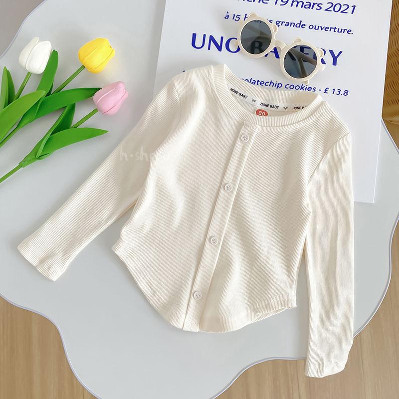 Children's Solid Color T-Shirts Slim Top Fashion Breasted T-shirt Long Sleeve Girls Play Undershirt Kids Clothes for Girls