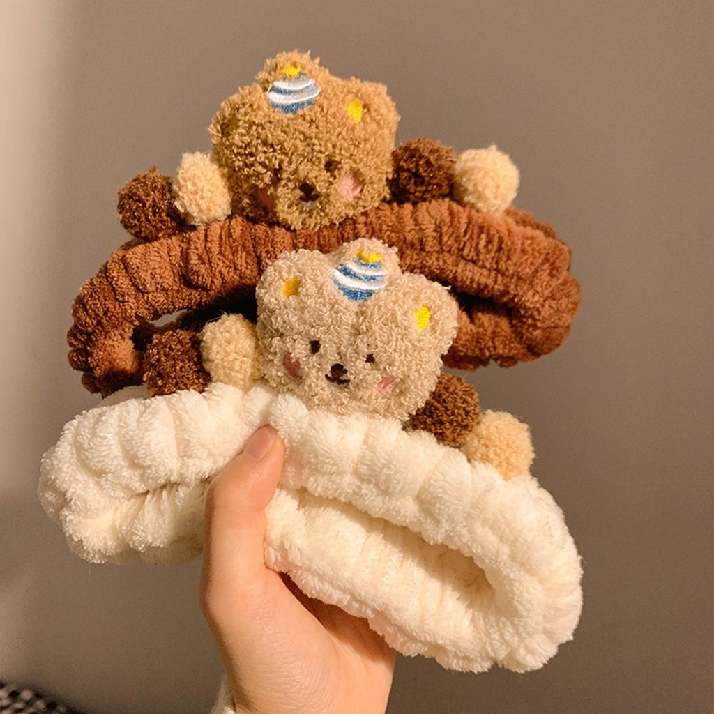 Lovely Plush Bear Headband for Adult Teens Face Washing Birthday Party Gathering Headpiece Women Skincare Hair Accessory