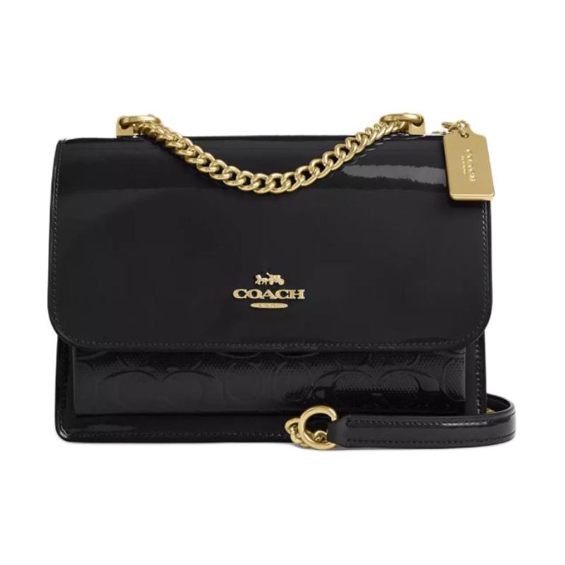 COACH Klare 22 nameplate logo snap flap smooth leather and patent leather shoulder crossbody bag small women's black