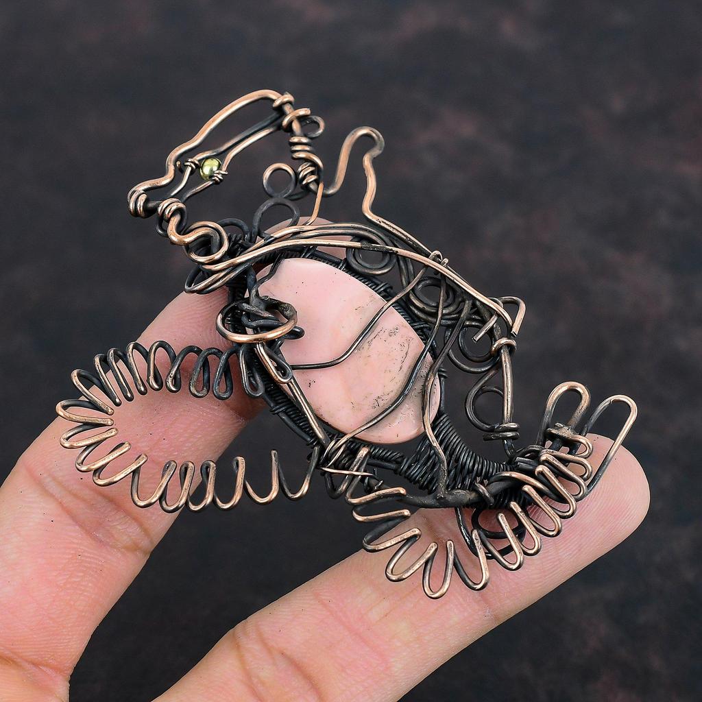 Розовый опаловый кулон из медного драгоценного камня, кулон с проволочной обмоткой, медные украшения ручной работы, красивый кулон в виде кролика, украшения с проволочной обмоткой для подарков