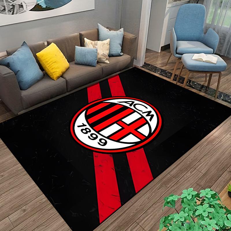"AC Milan Logo Carpet with Red Stripes, Stylish Black Background Rug" Suitable for use as an anti-slip for living room bedroom sofas