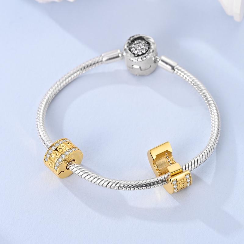 Original 925 Sterling Silver Charms Heart-shaped Paw Print Cat Kitten Pet Charm Bead Fit Bracelets Necklace Pendant DIY Jewelry