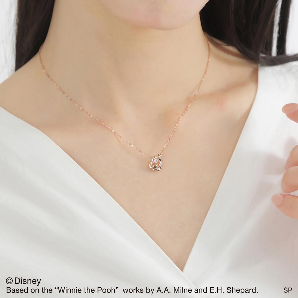 Белый Клевер Винни-Пух Танцующий Камень Стерлинговое Серебро Кубический Розовый Ожерелье, Дисней, Серебро, Цирконий, Сердце, Золото, DISS011PG, Женское
