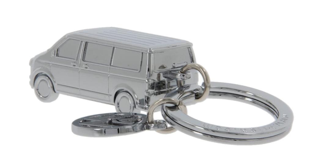 VW T5/T6 Bus Camper - Стильный 3D-брелок-подвеска с подвеской VW - Подарок для поклонников Volkswagen (Хромированная эмаль/серебро)
