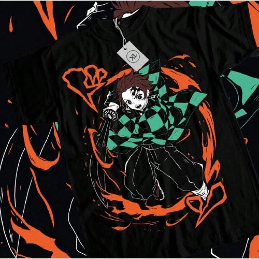 Anime Tanjiro Kimetsu No Yaiba Unisexga Nezuko Cartoon T Shirt V3