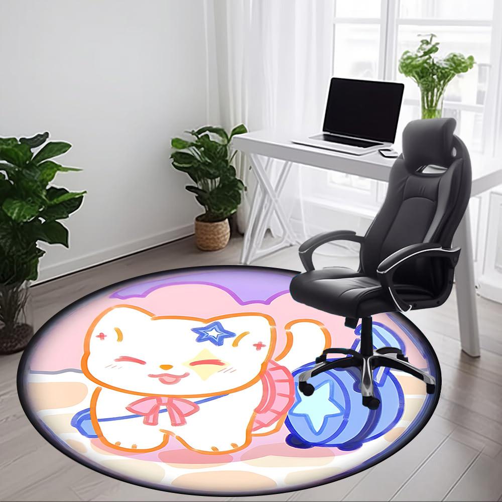 1pc Cat Magnifying Glass Office Round Area Rug, Mat Suitable For Office, Under Office Chairs Bedroom Living Room Home Decor, Room Deco