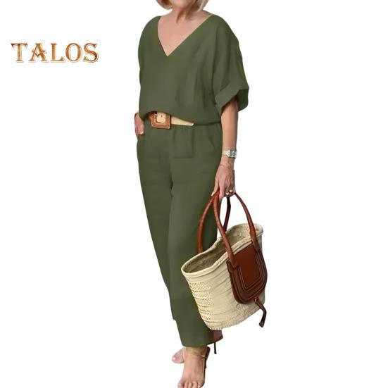 2 шт./компл., блузка, комплект брюк, топ с v-образным вырезом и длинными рукавами, широкие брюки, свободные брюки с эластичной резинкой на талии, повседневная домашняя одежда для поездок на работу, наряд