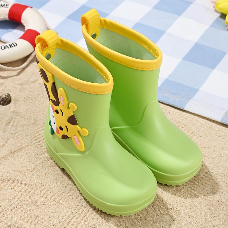 Children's rain boots cute cartoon boys and girls kindergarten waterproof baby rubber shoes non-slip rain shoes fleece warm water shoes