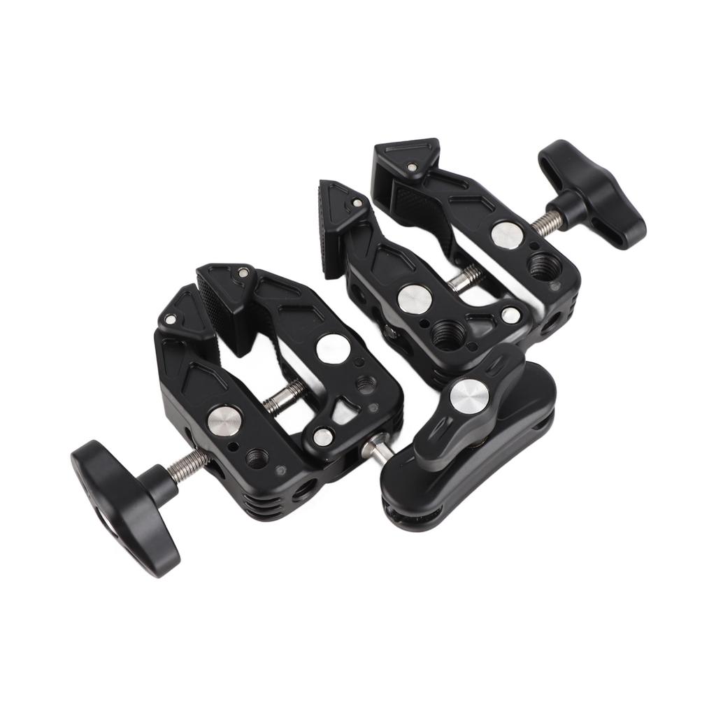 Double Camera Clamp 360 Degree Dual Clamp Camera Mount Crab Plier Clip with 1 4 3 8 Inch Interface Cold Shoe for