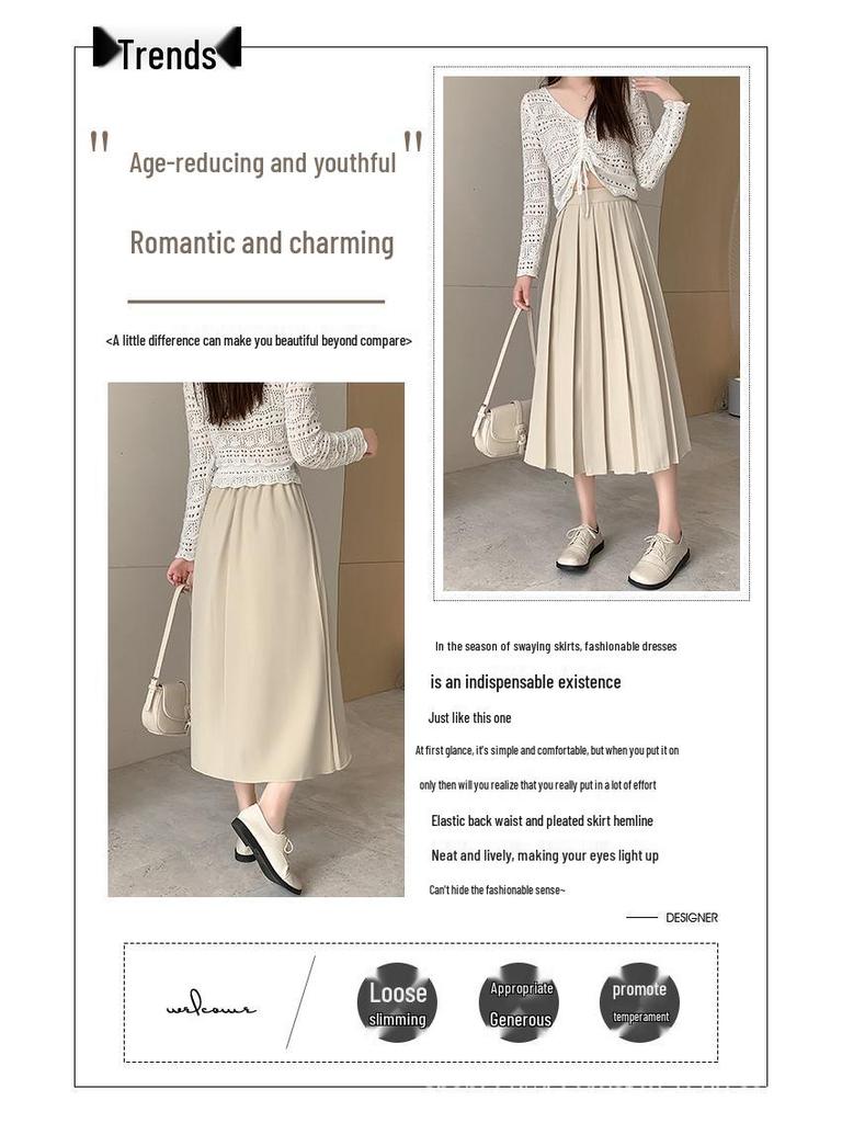 Pleated Midi Skirt for Women - High Waist Ballet Style A-line, Perfect for Autumn and Winter Commutes