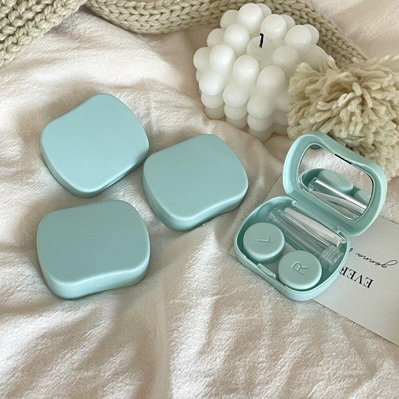 Мини однотонный чехол для контактных линз, контейнер для контактных линз, дорожный держатель для девочек, контейнер для глаз с зеркалом