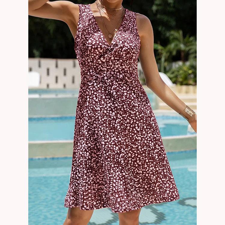 Повседневное платье-жилет с v-образным вырезом и цветочным принтом, женское пляжное летнее богемное платье с принтом, женское