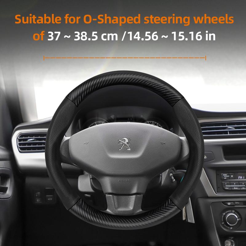 zkfan8 Suitable for Peugeot Breathable Leather Matte Carbon Fiber Texture Steering Wheel Cover Suitable for 206 208 3008 308 207 