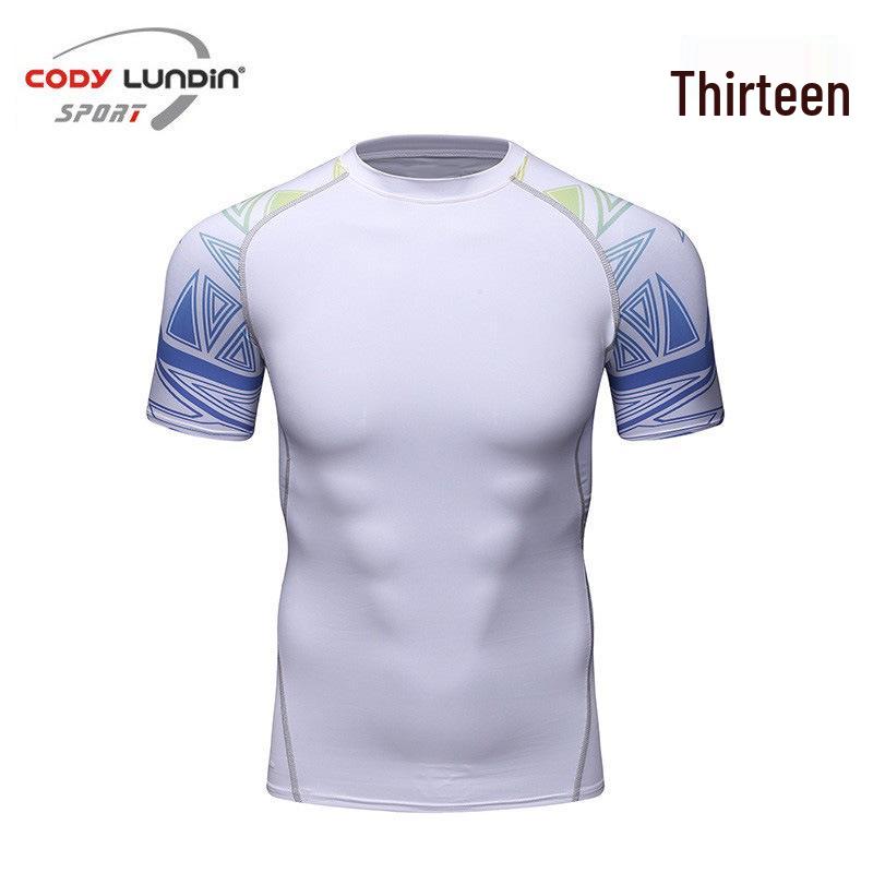 Мужская футболка с широкими плечами и круглым вырезом, спортивный базовый слой, облегающая футболка A038