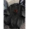 Тяжелый хлопок 230 г/м², 100% стираный мужской T-shirt, Свободный крой с винтажным принтом, Большой размер