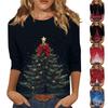 Женская мода повседневный рождественский принт круглый вырез длинный рукав пуловер топ