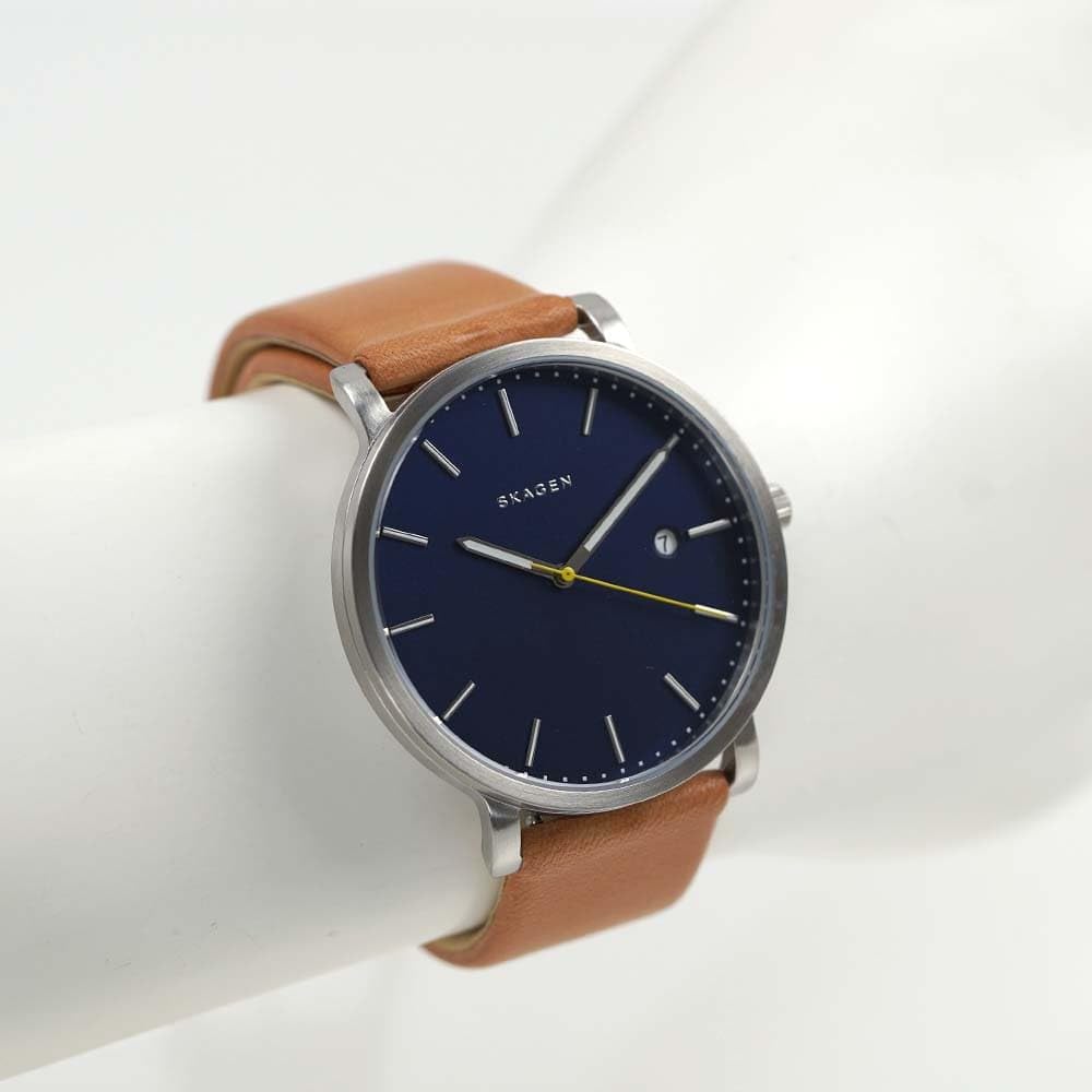 Часы Skagen HAGEN Синий циферблат Коричневый кожаный ремешок Индикатор даты 40 мм Мужские SKW6279-I