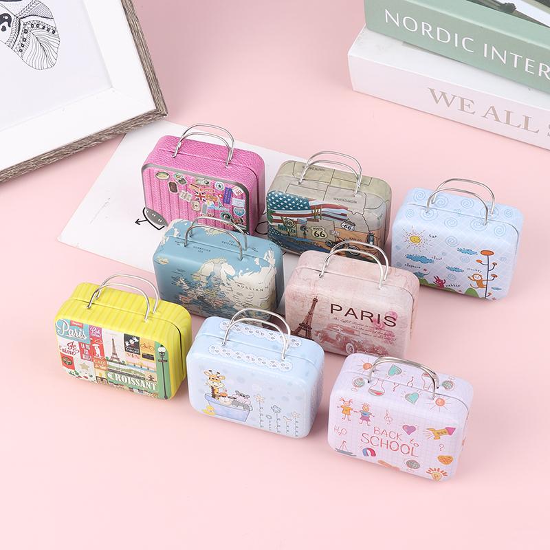 Vintage Mini Suitcase With Handle Candy Tinplate Storage Box For Wedding Gift