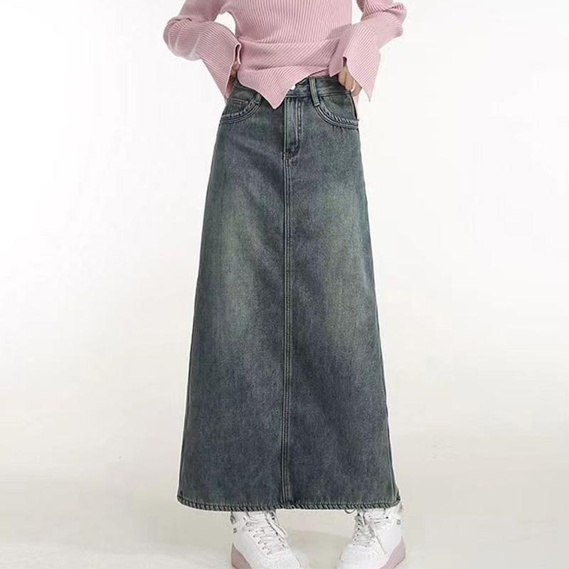 Винтажная флисовая утепленная джинсовая юбка, женская зимняя утягивающая юбка выше колена с высокой талией, юбка в один шаг, юбка трапециевидной формы