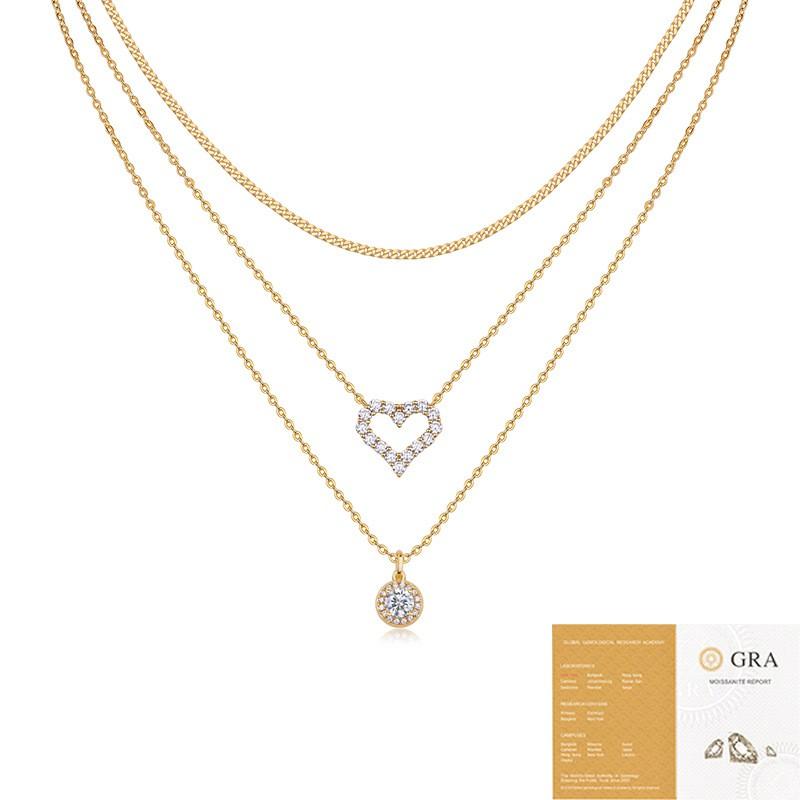Elegant 3-Layer Sterling Necklace With Moissanite Stones Long Chain Women Minimalist Ins Style
