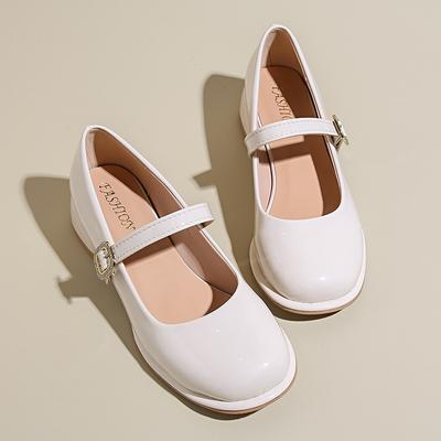 Модная женская обувь на толстом каблуке, осенняя новинка, с круглым носком, с мелким вырезом, с металлической пряжкой, на низком ходу, туфли на каждый день