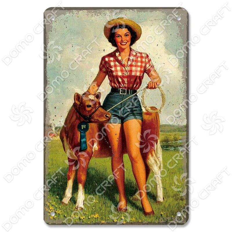 Cowgirl Tin Sign Metal Plaque Cowboy Boots Pony Metal Poster Vintage Wall Decor for Horse Riding Club Garden Home