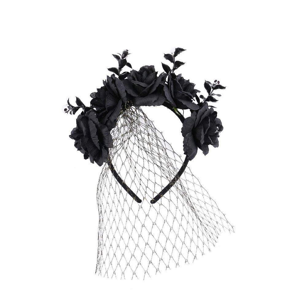 Lace Veil Rose Hair Hoop Gothic Halloween Flower Crown Halloween Decor Gifts