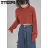 Cropped Knitted Pullovers Women Long Sleeve O-Neck Short Sweaters Girl's Solid Color Casual Irregular Jumpers Streetwear