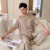 Pajamas Men's Ice Silk Short Sleeve Trousers Summer Jacquard Men's Summer Silk Homewear Suit Large Size