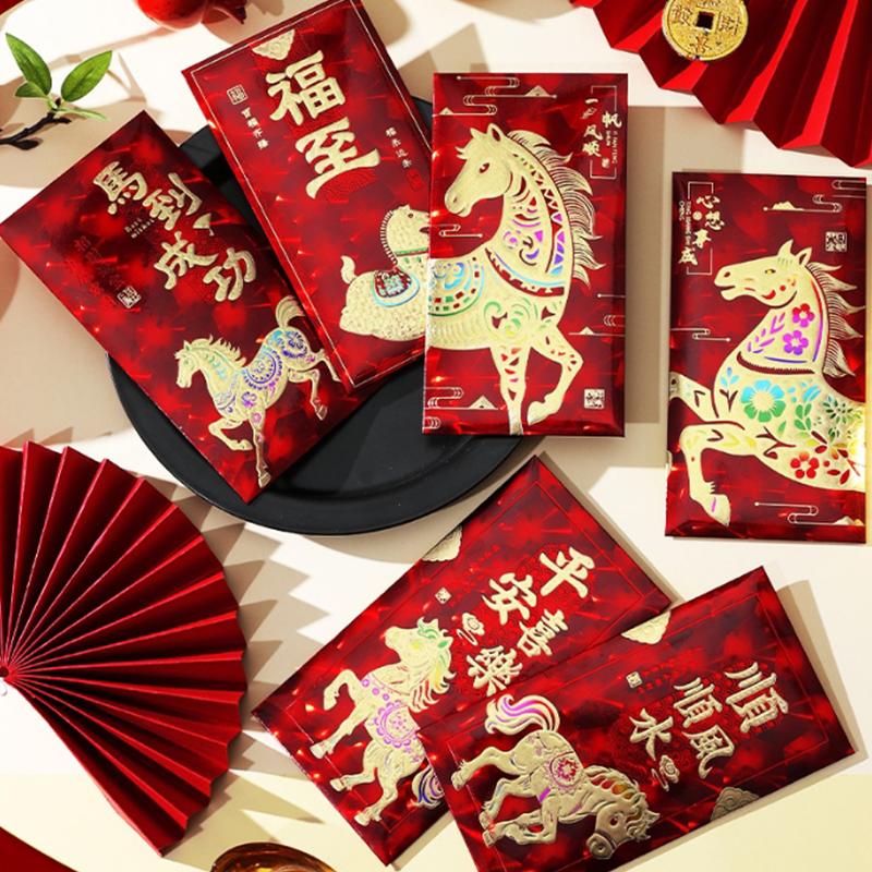 6Pcs/Set Chinese Year Money Envelope Horse Year Red Envelope Red Pocket Spring Festival Envelope