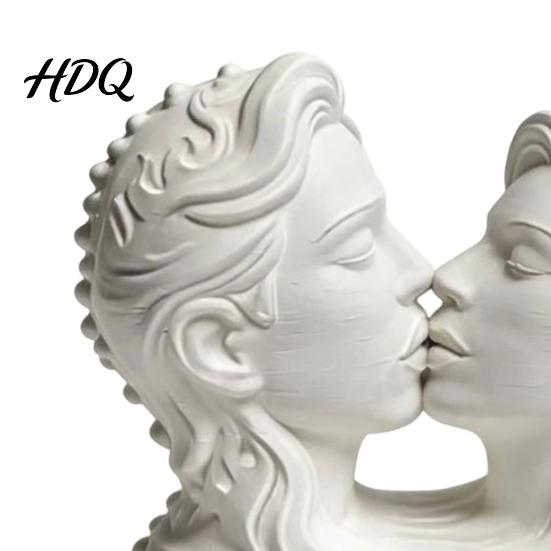 Художественная Коллекция для Рабочего Стола 3D-Печатная Скульптура Головы Целующейся Пары Белая Современная Арт-Статуя Устойчивое Интегрированное Основание для Гостиной Спальни,