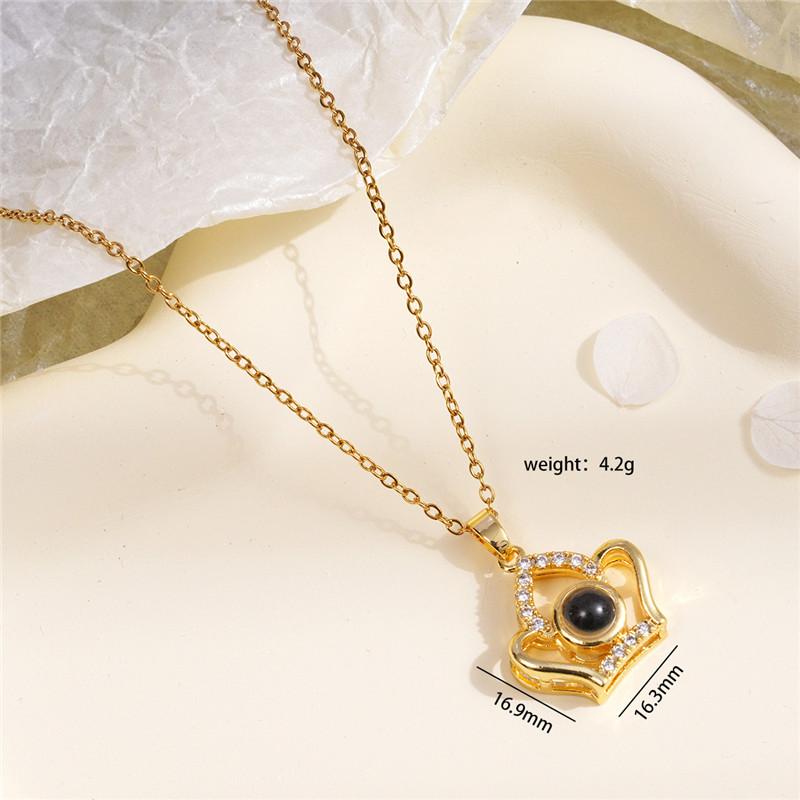 Light Luxury Crown Zircon Pendant Necklace Stainless Steel Chain 100 Language I Love You Choker Jewelry Gifts For Women Girls