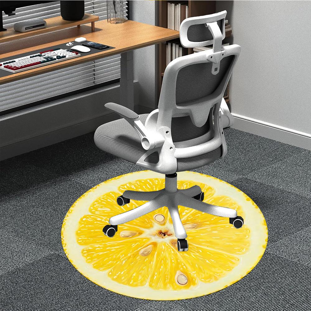 1pc Lemon Slice Chair Carpet for Office, Indoor Non Slip Washable Polyester Fiber Carpet,