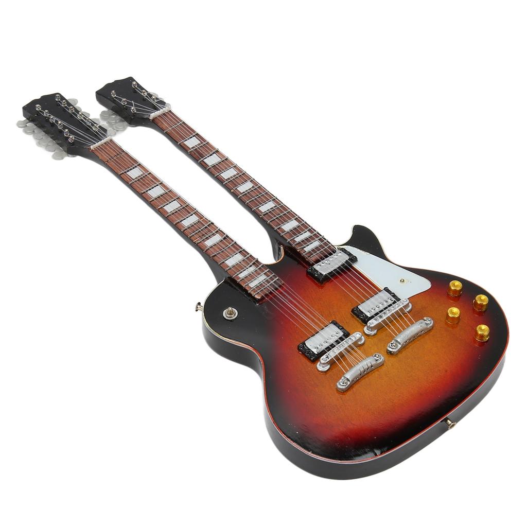 Миниатюрная модель электрогитары, украшение, двухгрифовая гитара, музыкальный инструмент, реплика с футляром