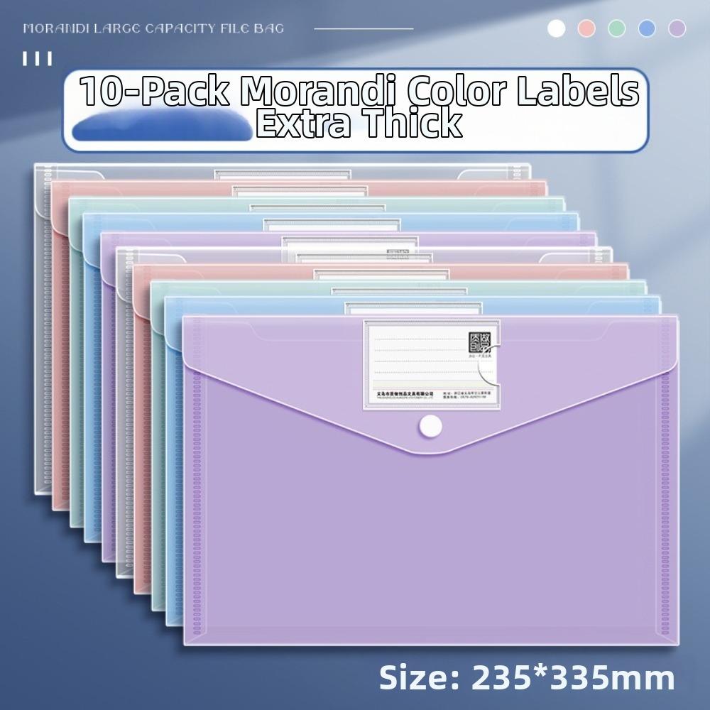 10 Pcs Clear A4 File Folders Plastic Storage Bag Document Pouch Large Capacity Durable Snap Button Closure File Folders