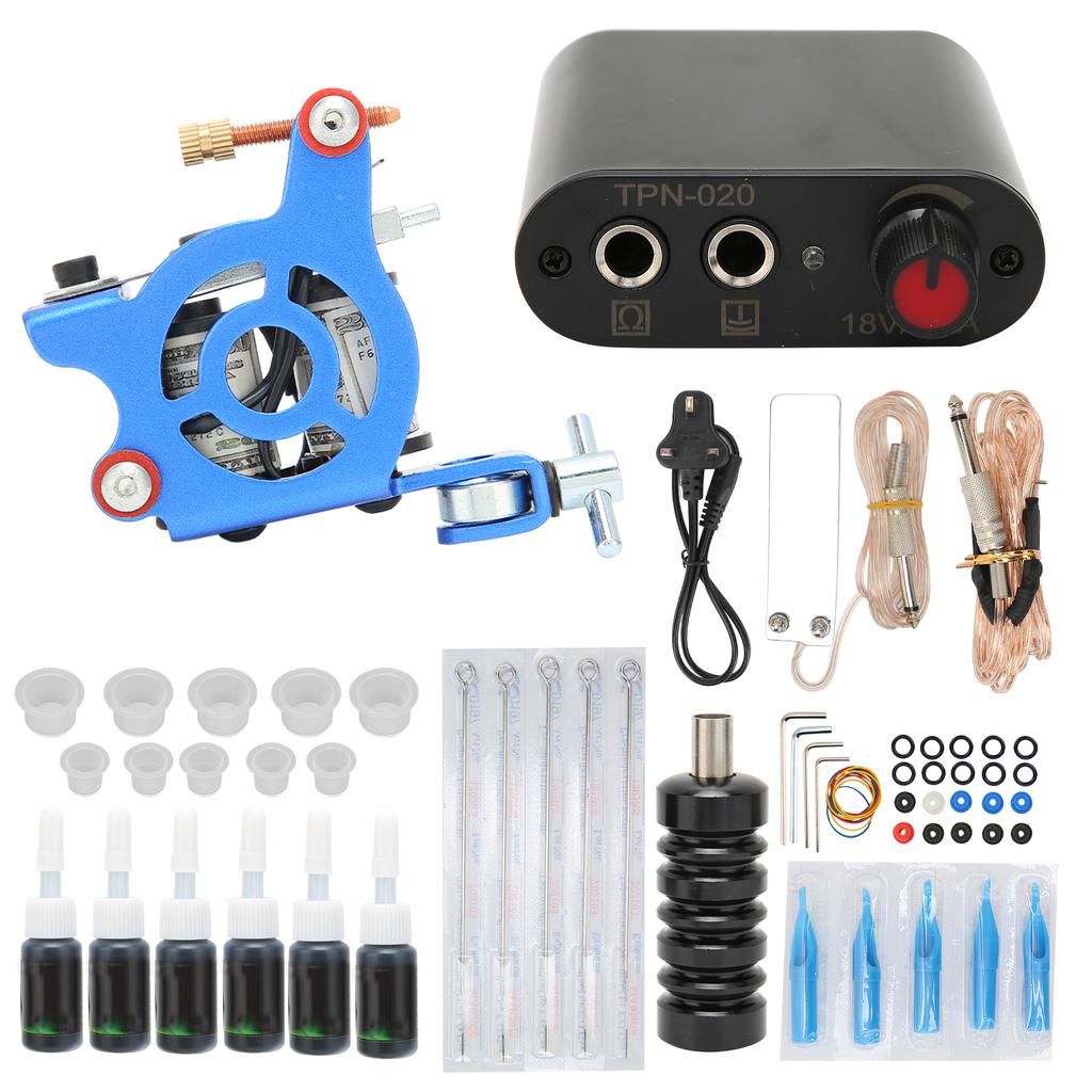 Complete Tattoo Kit Professional Tattoo Machines Starter Kit Tattoo Coils Machines Needles Grips 6