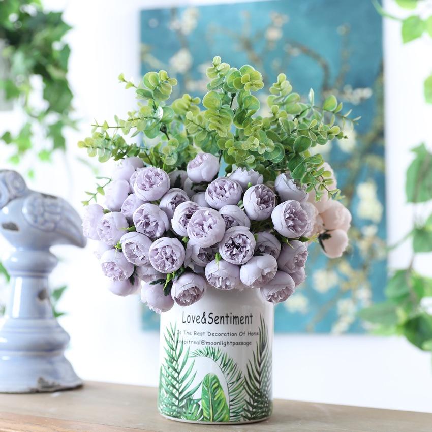 Искусственные цветы камелии с 27 головками, букет пионов и роз, цветок невесты для свадьбы, вечеринки, офиса, украшения дома