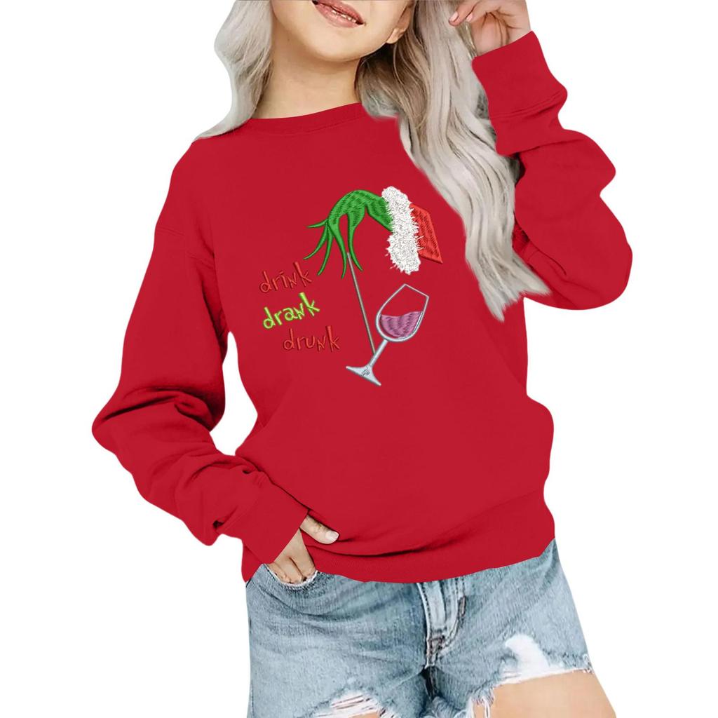 Kids' Fashion Loose-Fit Casual Long-Sleeve Christmas Print Oversized Crewneck Sweatshirt