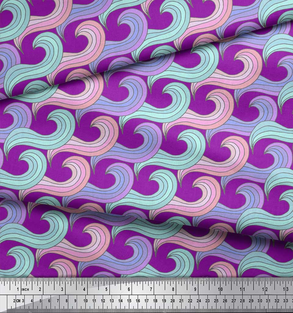 Soimoi Зеленая японская креп-сатиновая ткань с художественными волнами и абстрактным принтом, ткань для творчества по метрам, 42 дюйма