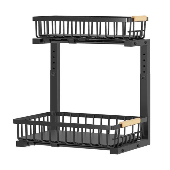 Стеллаж для хранения под шкафом с двумя выдвижными лотками, регулируемая высота, металлический выдвижной органайзер для ванной комнаты и кухни с ручкой