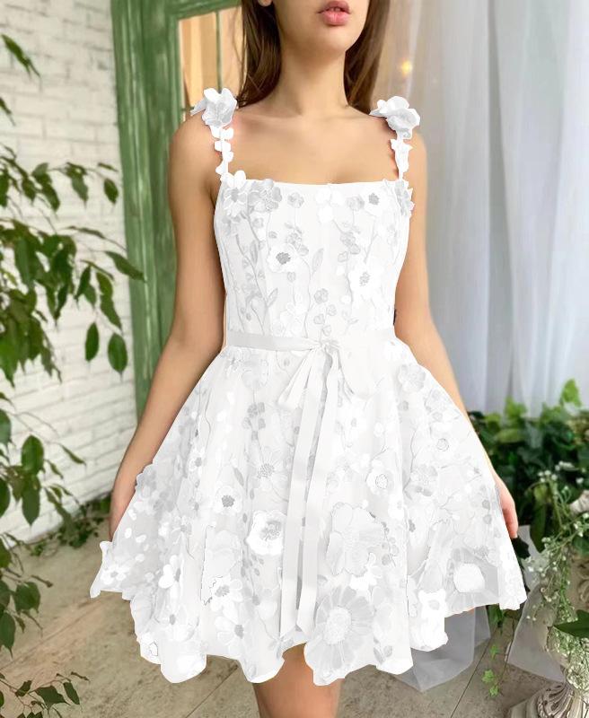 Women's Summer Three-dimensional Flower Embroidery Wrap Hip Sexy Dresses