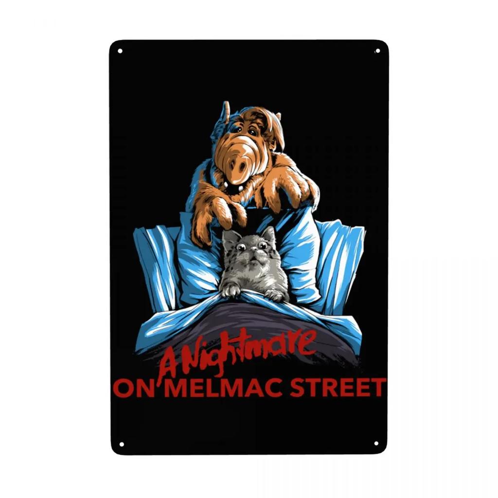 Инопланетная форма жизни ALF Мем Металлическая табличка Ретро Научная фантастика ТВ Жесть Декоративные знаки Таблички Паб Кафе Двор Мужская пещера Бар Настенный декор