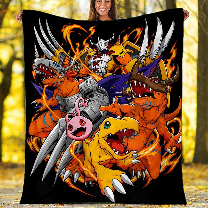 1pc Digimon Theme Blanket - Digital Print, Polyester, Cozy for All Seasons, Perfect for Outdoor, and Travel