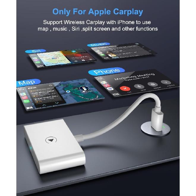 Беспроводной адаптер CarPlay для iPhone — преобразует проводной в беспроводной CarPlay, Plug &; Игра, простая установка — совместим с BMW, Lexus, Ford,