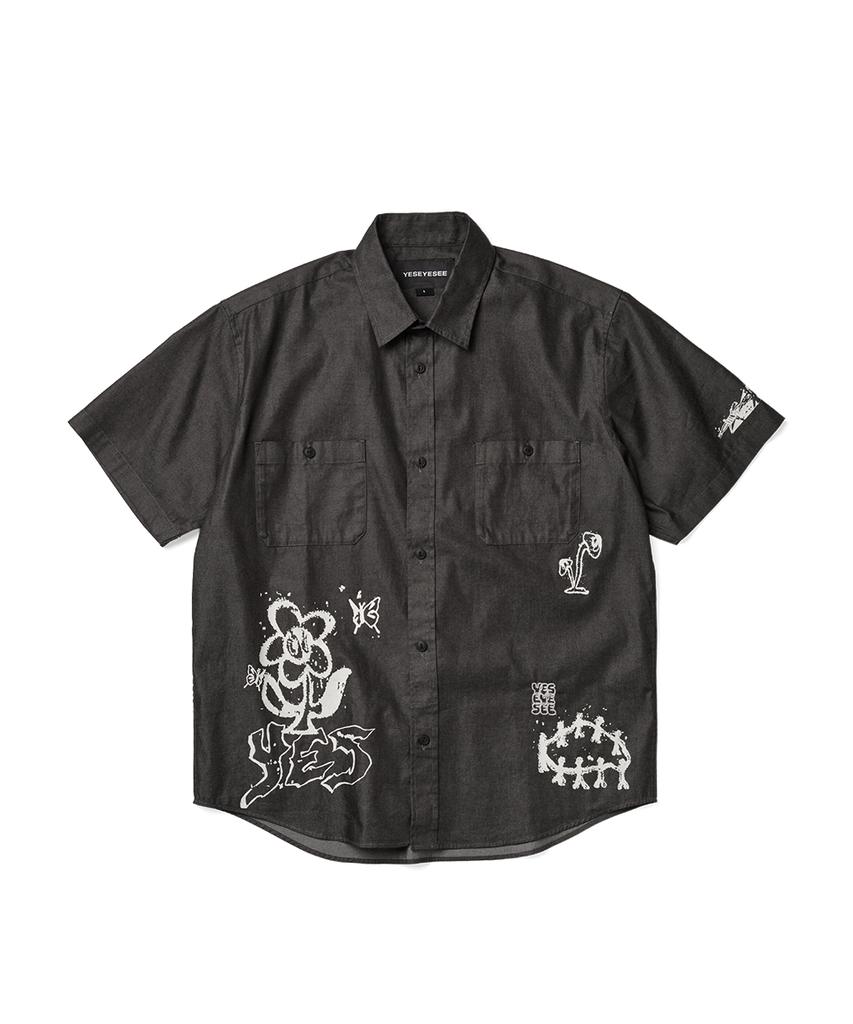 YESEYESEE Y.E.S Doodle Half Shirt Black